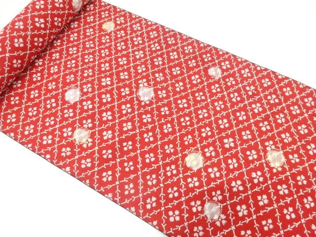JAPANESE KIMONO / ANTIQUE BOLT FOR HASSUN OBI / SILK / WOVEN FLOWER & DOTS